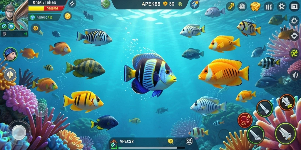 Gameplay seru dalam APEK88 saat menembak ikan.