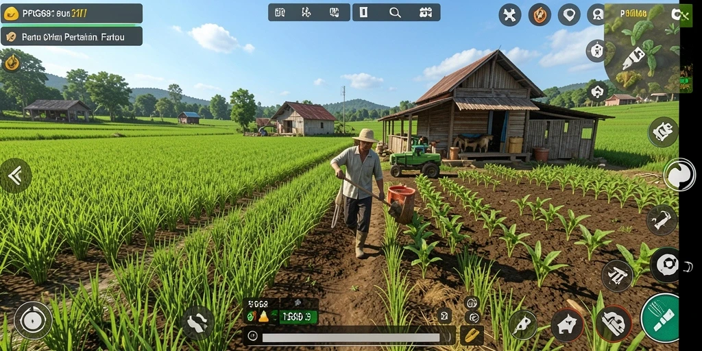 Tampilan gameplay menarik PGG68 dengan berbagai aktivitas pertanian.