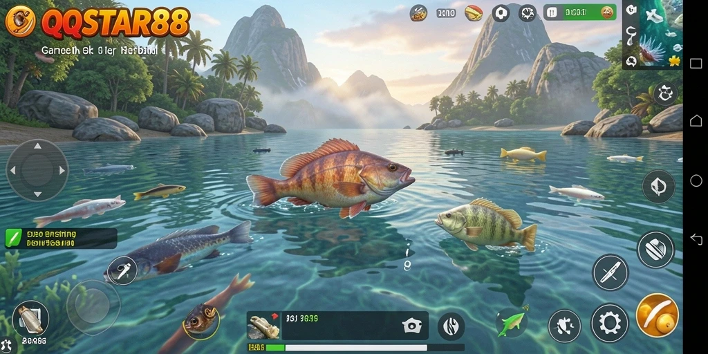 Screenshot gameplay QQSTAR88 menunjukkan aksi memancing yang seru dan grafik menawan.