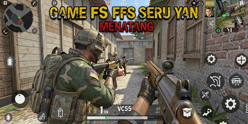 Tangkapan layar gameplay VC55 menampilkan aksi tembak-menembak yang intens.